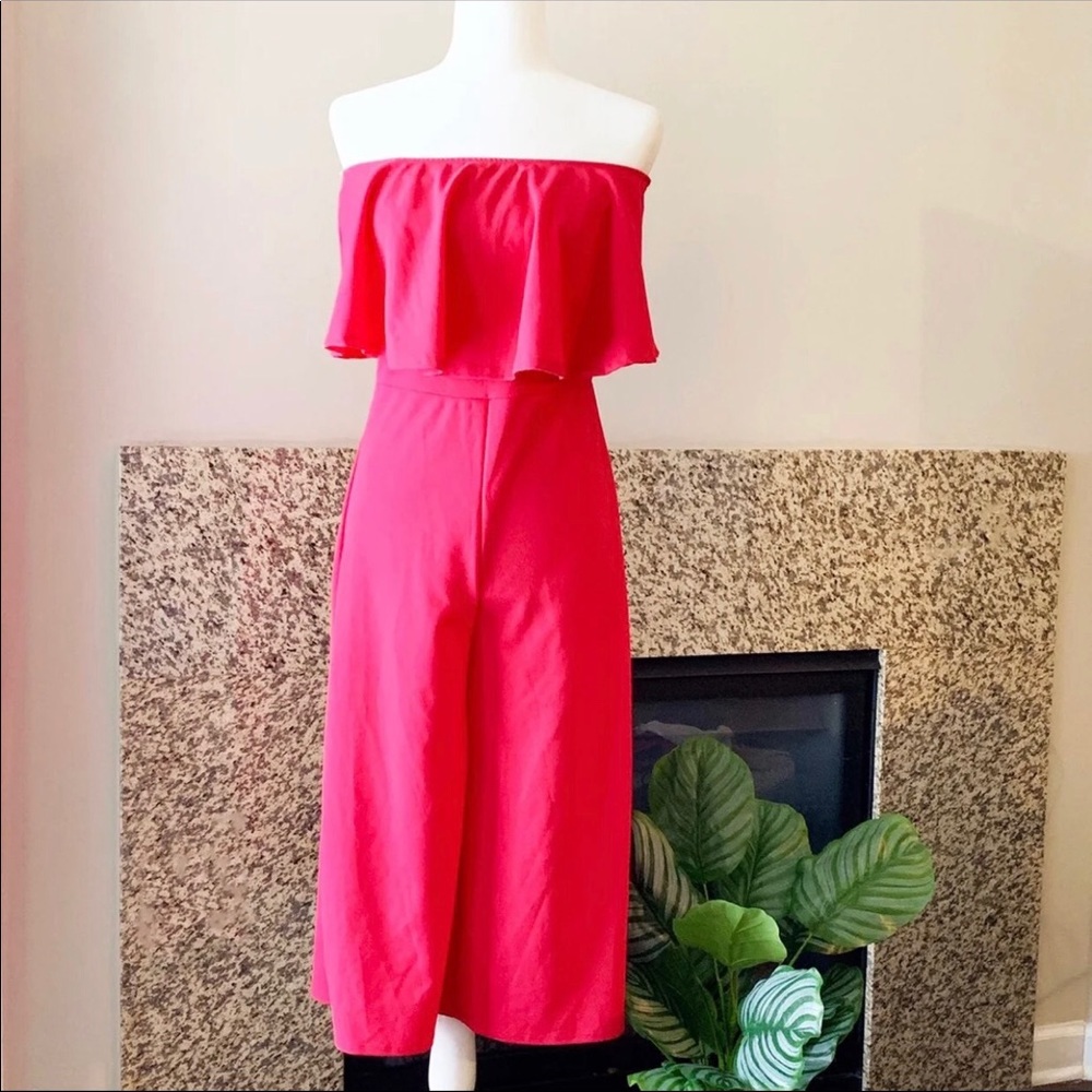 Hot Pink Ruffle Bandeau Jumpsuit/Romper